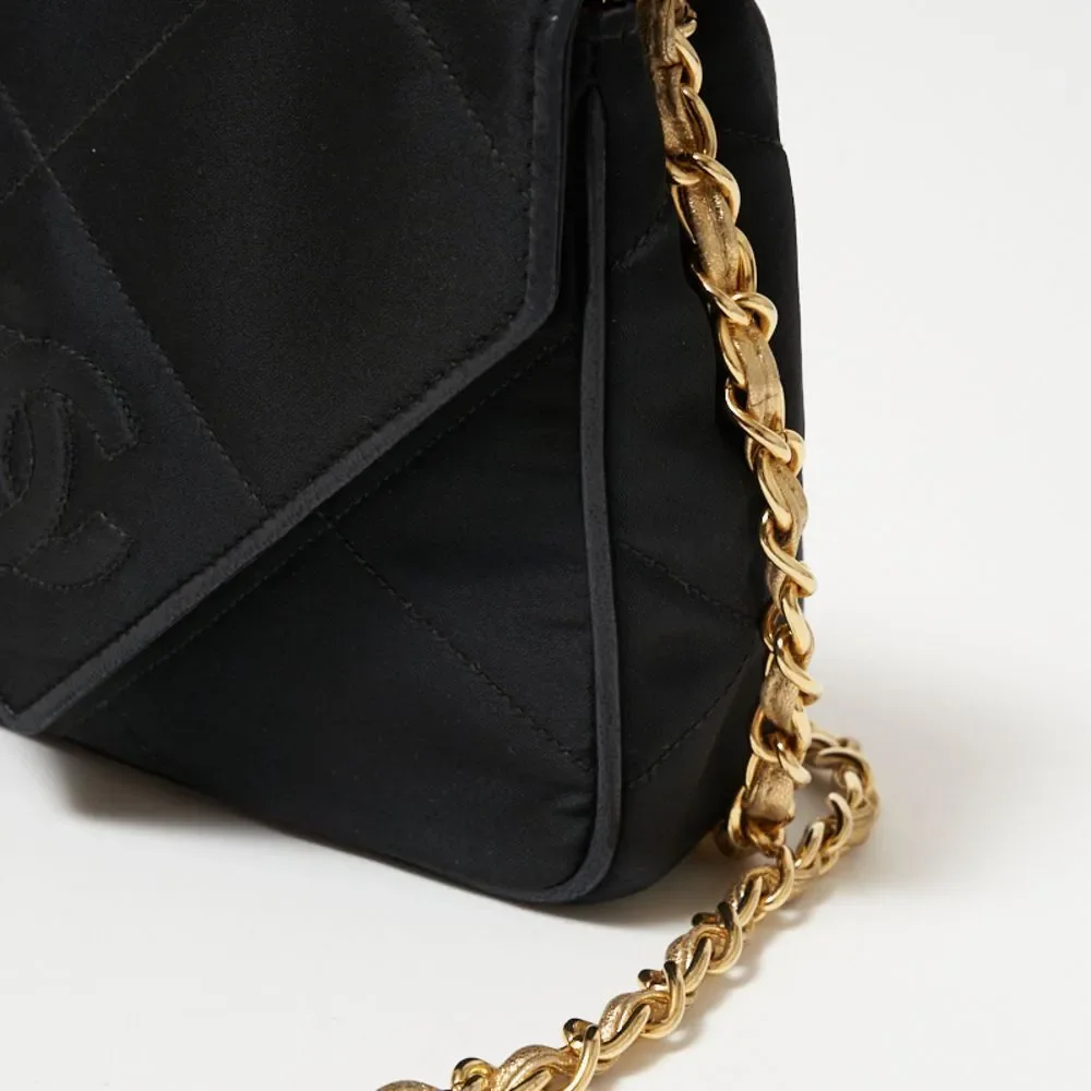 Chanel Fringe Chain Shoulder Black Gold Shoulder Bag